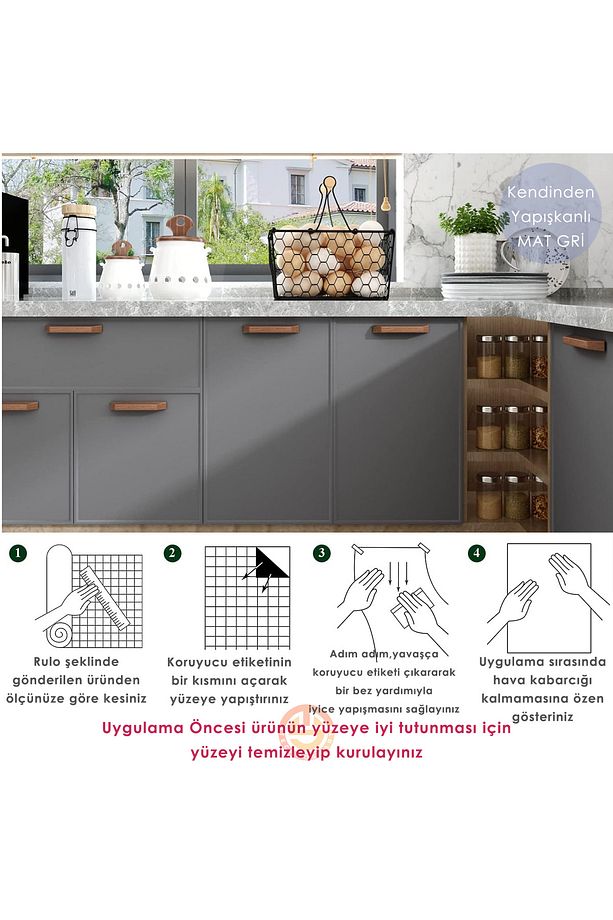 60cm×100cm Kendinden Yapışkanlı Mat Gri Duvar Kağıdı Mutfak Dolap Masa Kaplama - 6