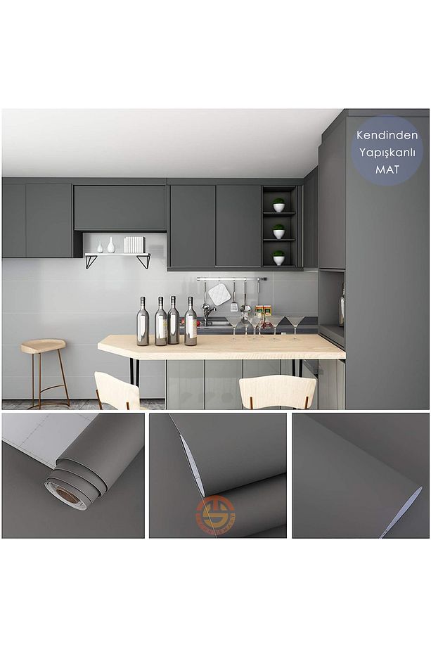 60cm×100cm Kendinden Yapışkanlı Mat Antrasit Duvar Kağıdı Mutfak Dolap Masa Kaplama - 1