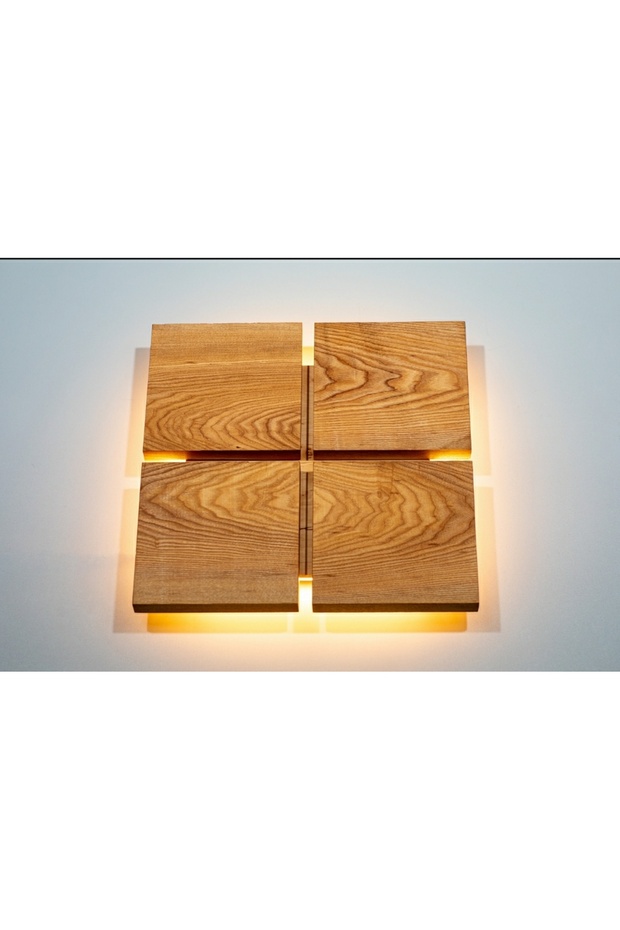 Led Aplik Doğal Ahşap Kare Rustik Salon Duvar Aplik Kütük Aplik 220 V - 1