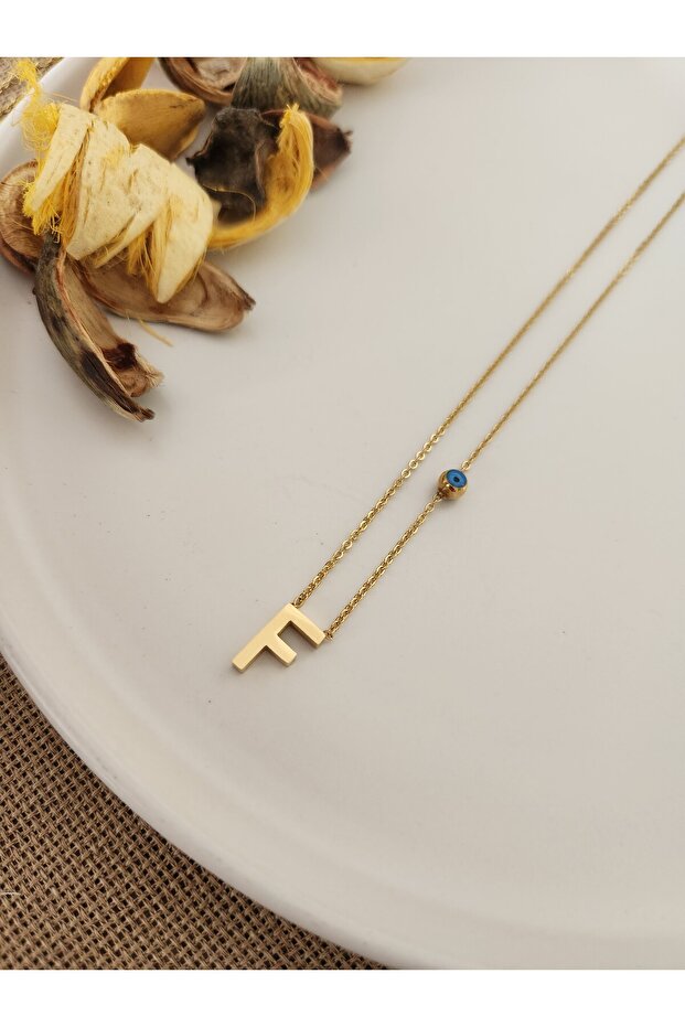 F Harfli Paslanmaz Çelik Kolye - 1