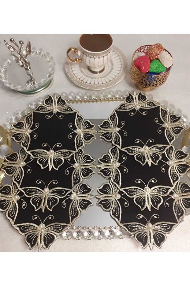 Cocktail Napkin, embroidered Napkin, cocktail Presentation Napkin, embroidered Presentation Napkin with Pearls, 6 Pieces
