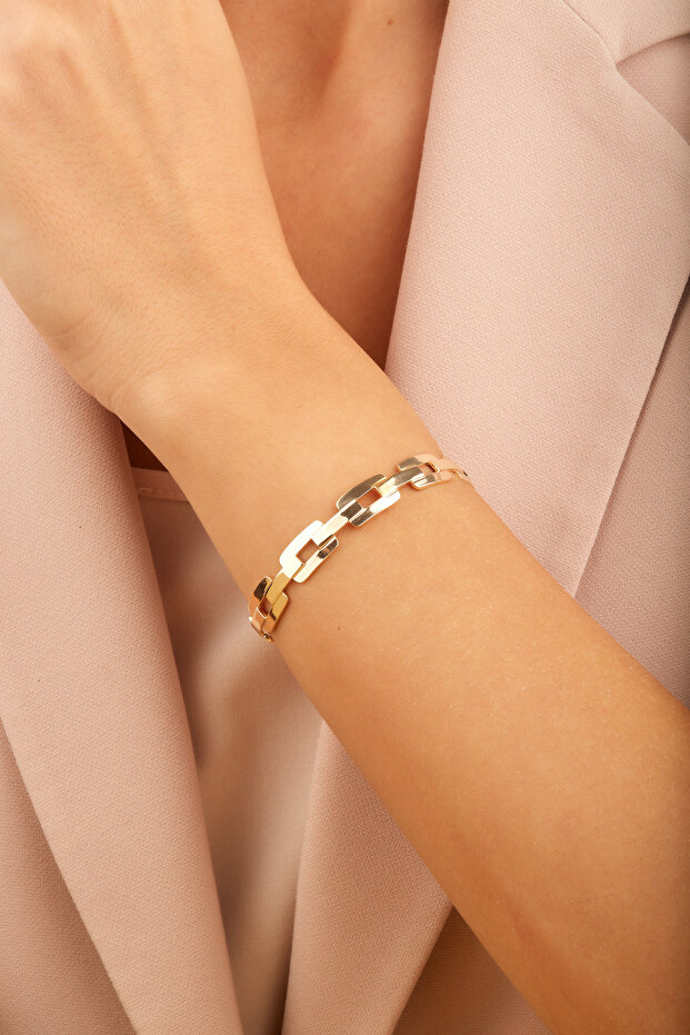 Node Zincir Kelepçe Bileklik, Altın - 8