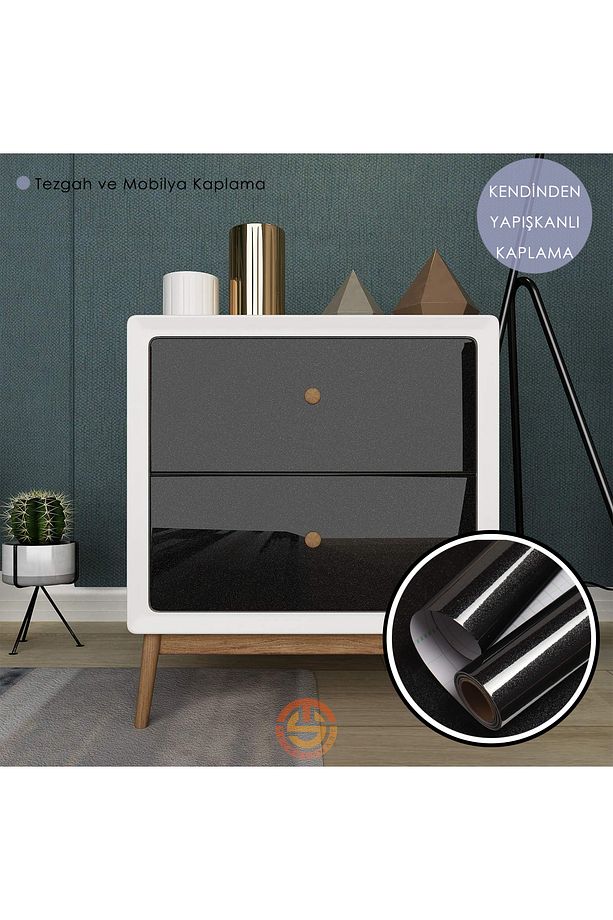 60cm×100cm Kendinden Yapışkanlı Simli Siyah Duvar Kağıdı Mutfak Dolap Masa Kaplama - 3