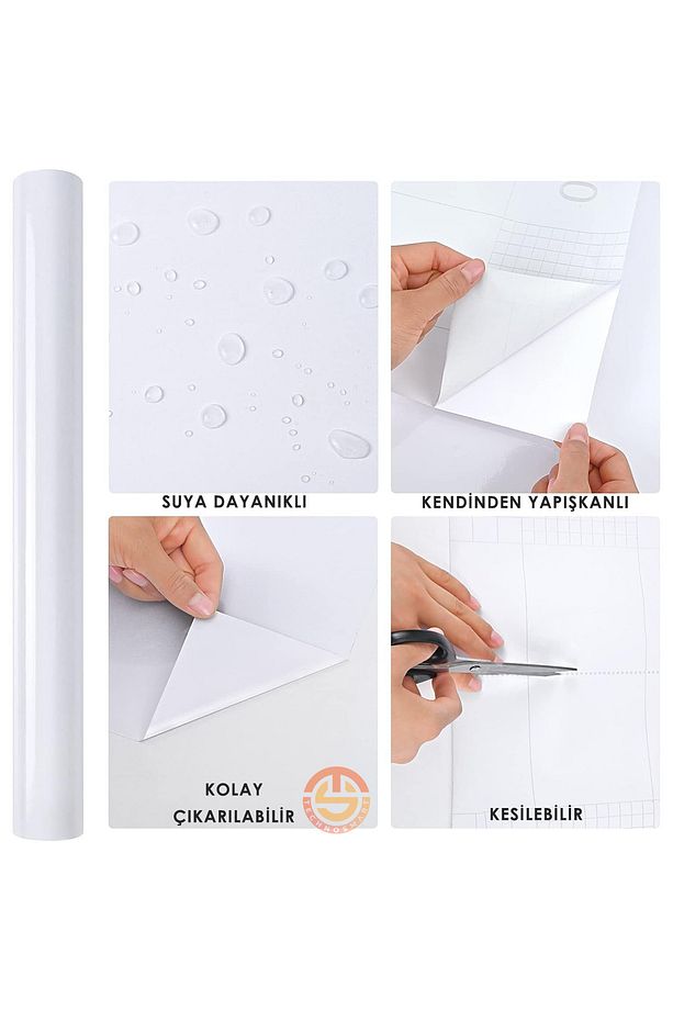 60cm×100cm Kendinden Yapışkanlı Simli Beyaz Duvar Kağıdı Mutfak Dolap Masa Kaplama - 5