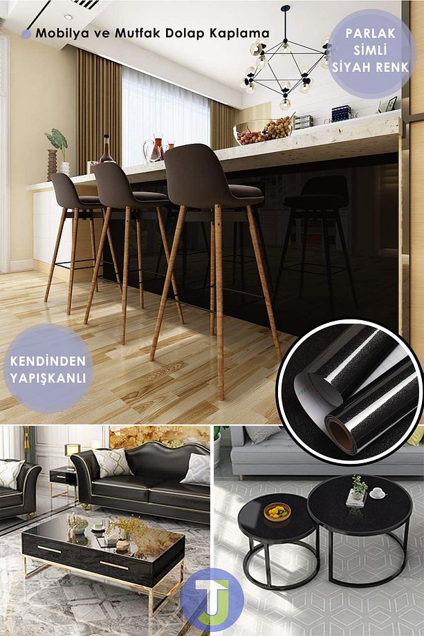 Kendinden Yapışkanlı Simli Siyah Mutfak Banyo Tezgah Duvar Dolap Masa Kaplama 60cmx100cm - 3
