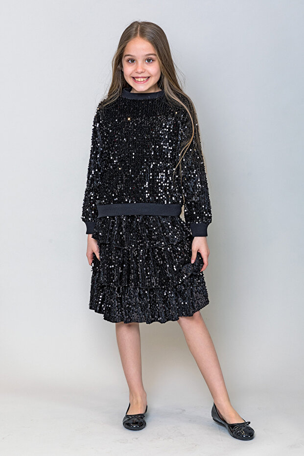 Kız Çocuk Pullu Sweatshirt - 1