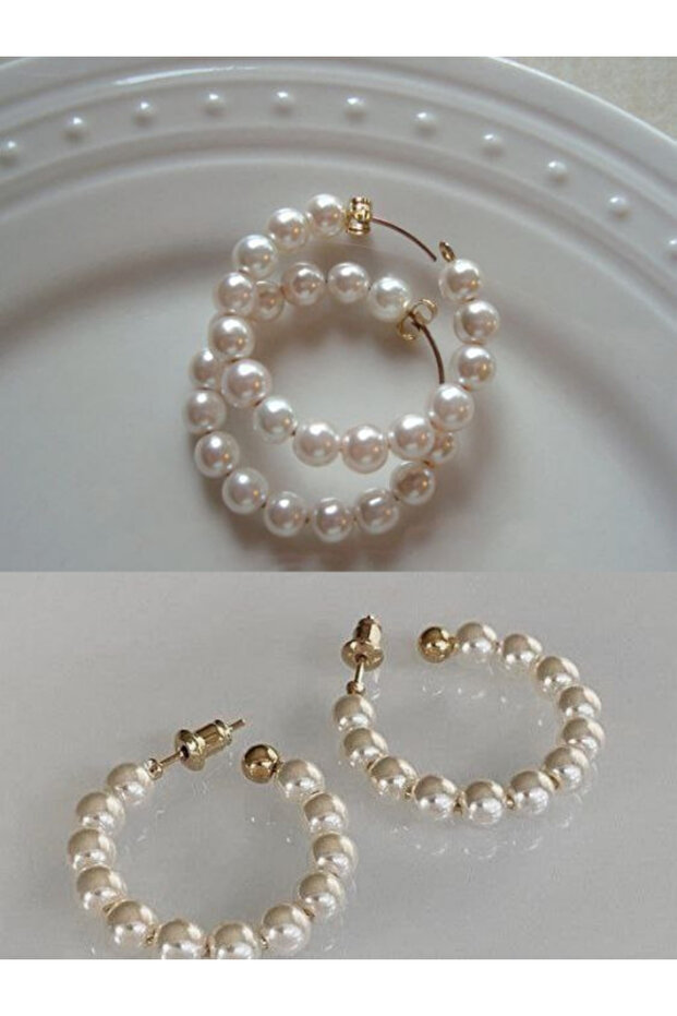 Hoop Pearl Earrings - Circle Pearl Earrings