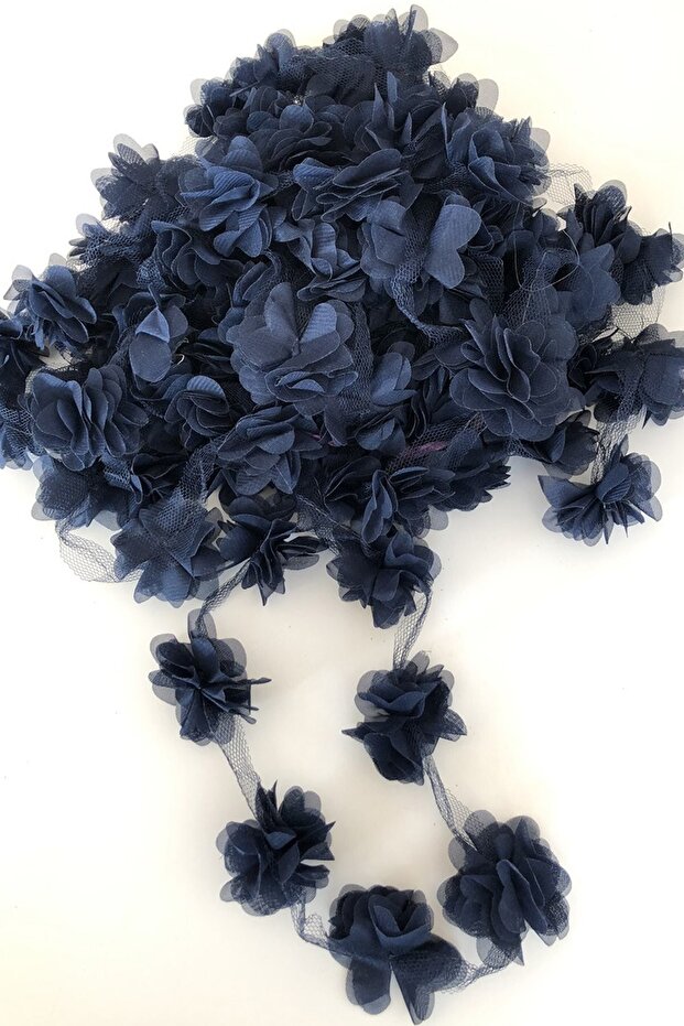 Decorative Ribbon Navy Blue Laser Cut Chiffon Tulle Flower – Decorative Ribbon, Stylish Design, Women's Accessory