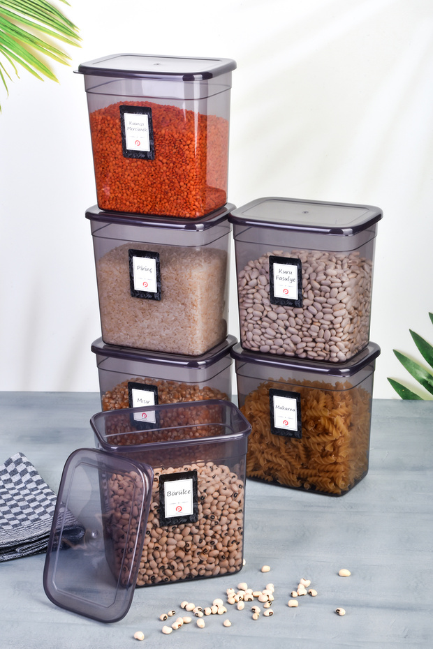 Jumbo Size Rectangular Food Storage Container Set of 6 with Labels 2000ml