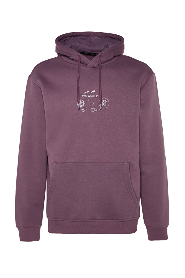 Lila Regular/Normal Kesim Uzay Nakışlı Kapüşonlu İçi Polar/Sıcak Tutan Sweatshirt TMNAW24SW00101 - 6
