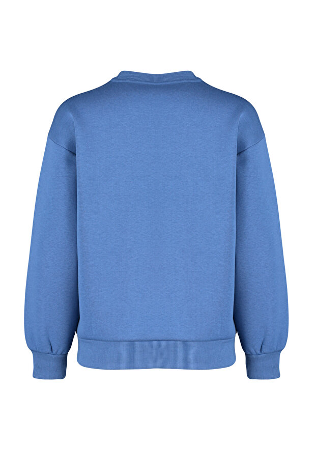 Indigo Kalın İçi Polarlı Regular/Normal Kalıp Bisiklet Yaka Basic Örme Sweatshirt TWOAW24SW00101 - 10