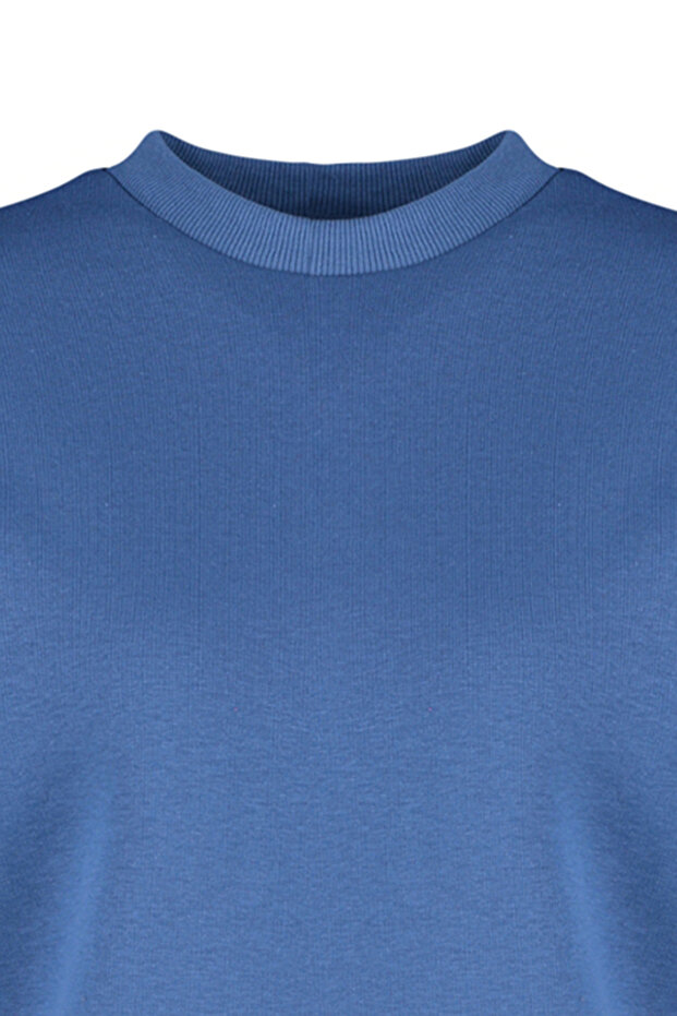 Indigo Kalın İçi Polarlı Regular/Normal Kalıp Bisiklet Yaka Basic Örme Sweatshirt TWOAW24SW00101 - 9