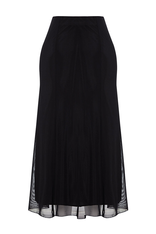 Siyah Astarlı Tül Maxi Örme Etek TWOAW24ET00130 - 3