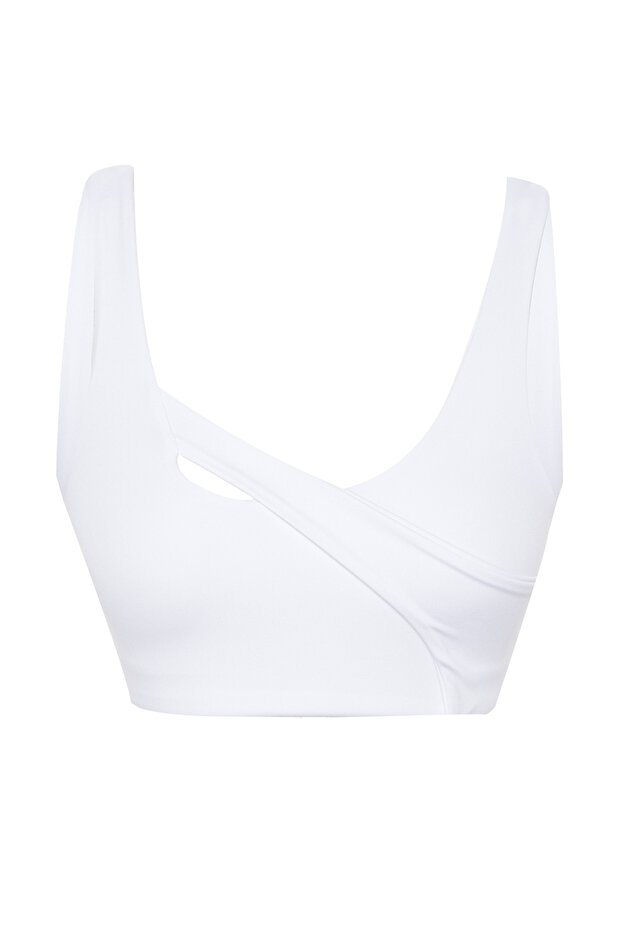 Beyaz Orta Destekli/Şekillendirici Cut Out Detaylı Kalın Askılı Örme Spor Sütyeni THMAW24SS00011 - 7