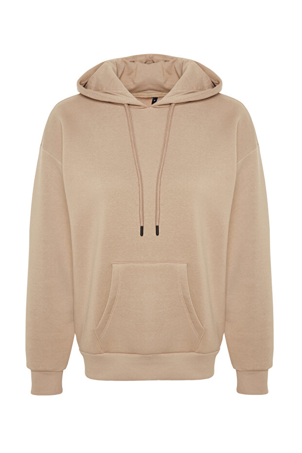 Vizon Kalın İçi Polarlı Oversize/Geniş Kalıp Kapüşonlu Basic Örme Sweatshirt TWOAW24SW00103 - 8