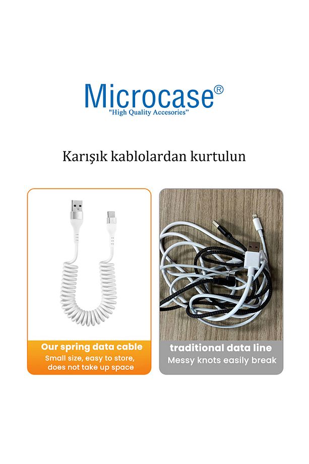 Type-C Spiral Tasarım USB Şarj ve Data Kablosu 1 metre Beyaz - AL3999 - 3
