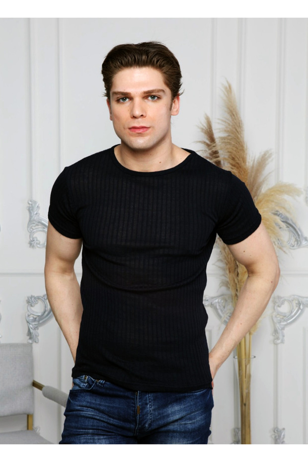 Ανδρικό ριγέ μπλουζάκι μαύρο - 1