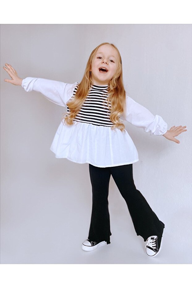 Girl's Black Striped Bottom-Top Set