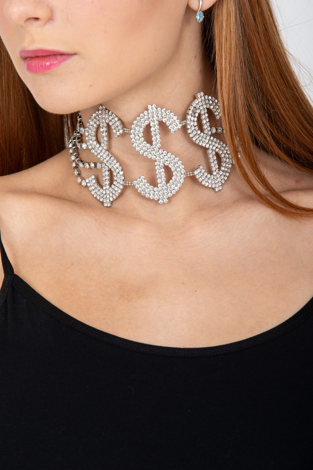 Taşlı Party Style Dolar Kolye