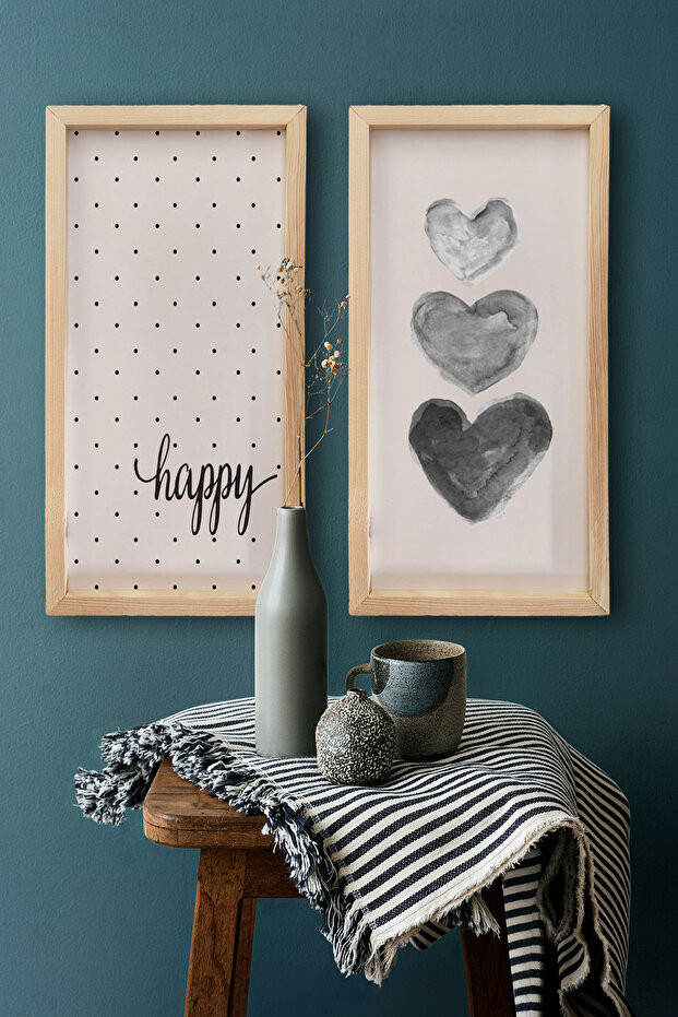 Triple Heart And Spotted Happy Wooden Frame Set