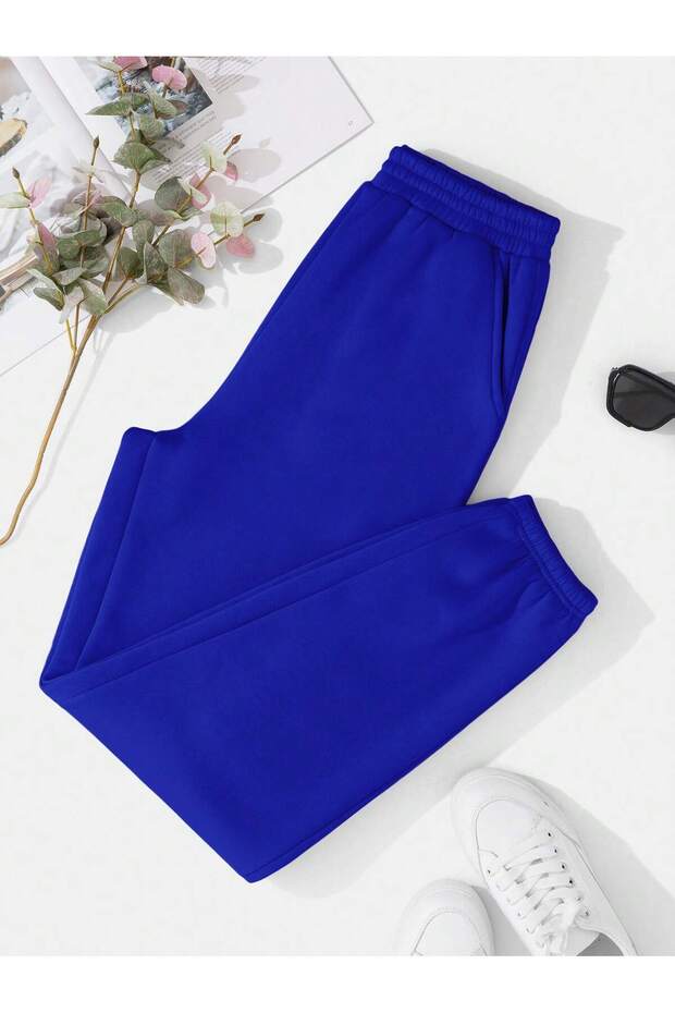 Solid Elastic Waist Thermal Lined 4 Mevsim Eşofman - 3