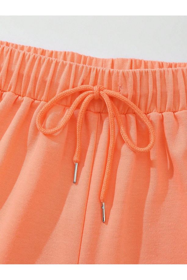 Letter Graphic Drawstring Waist Şort - 3