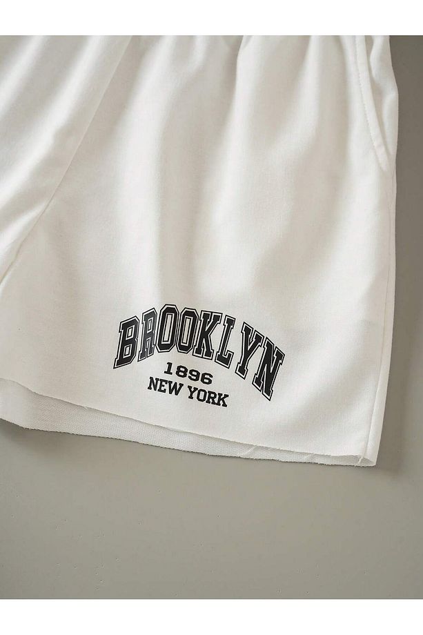 Letter Graphic Drawstring Waist Şort - 6