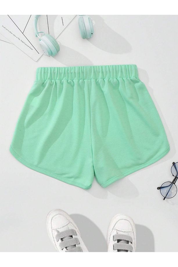 Letter Graphic Drawstring Waist Track Şort - 2