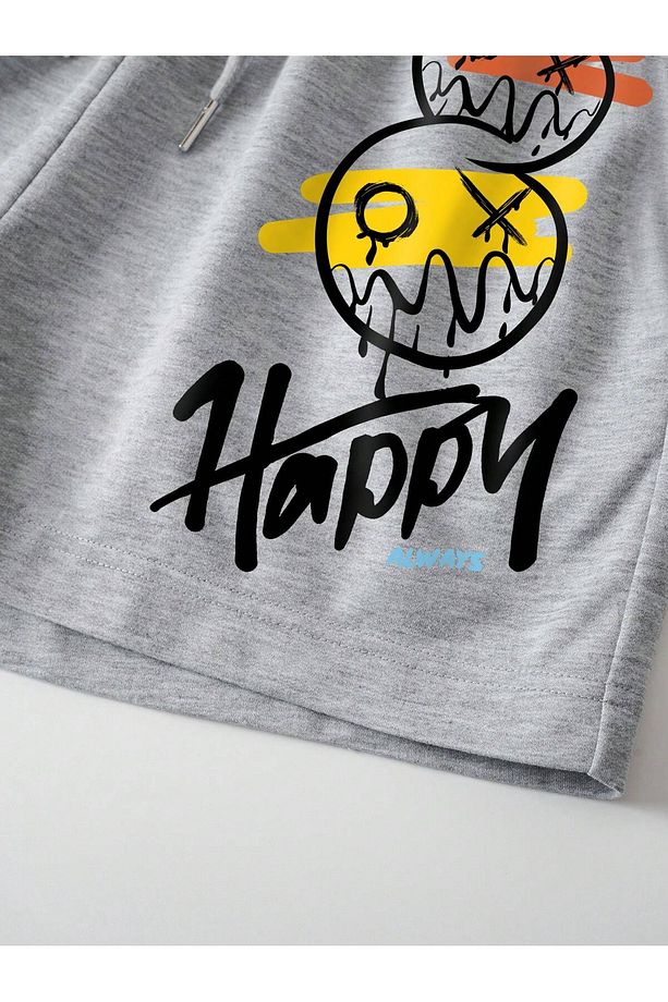 Cartoon & Letter Graphic Drawstring Waist Şort - 5
