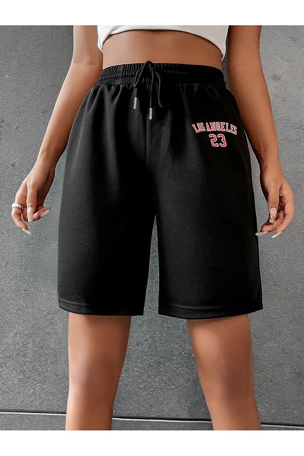 Letter Graphic Drawstring Waist Şort - 4