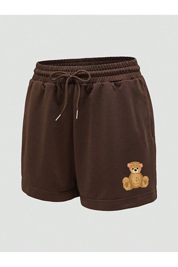 Bear Print Drawstring Waist Şort - 5