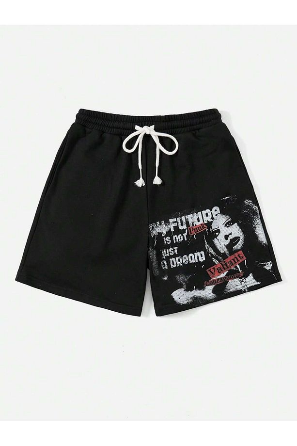 Coolane Letter Graphic Drawstring Waist Şort - 3