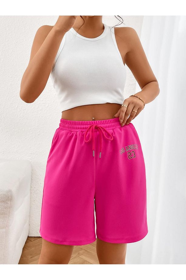 Coolane Letter Graphic Drawstring Waist Track Şort - 3