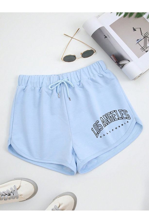 Letter Graphic Drawstring Waist Track Şort - 1