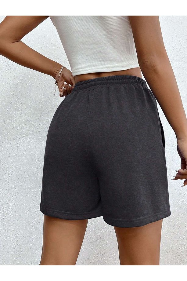Drawstring Waist Slant Pocket Solid Track Şort - 2