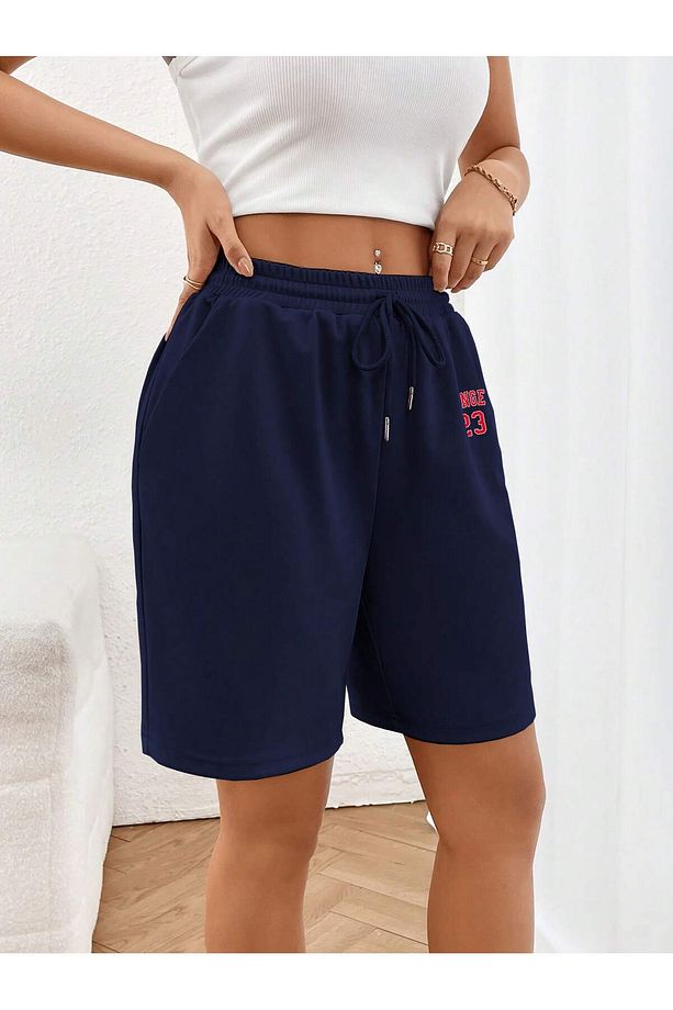 Letter Graphic Drawstring Waist Şort - 4