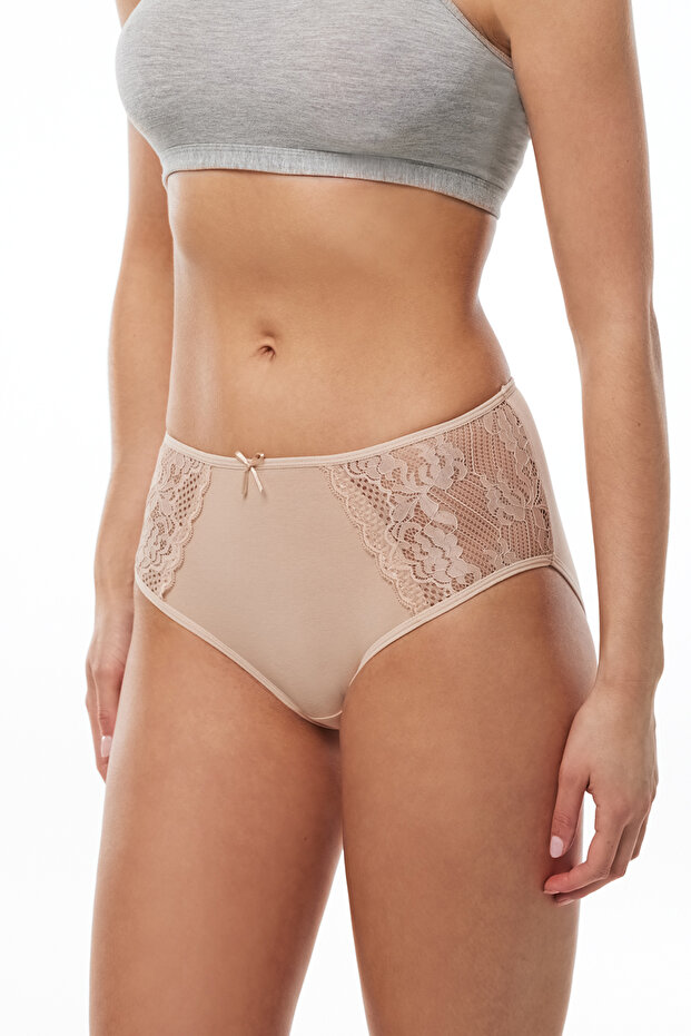 Women's Skin Color 3 Pack Cotton Elastane Lace High Waist Slip Panties 150