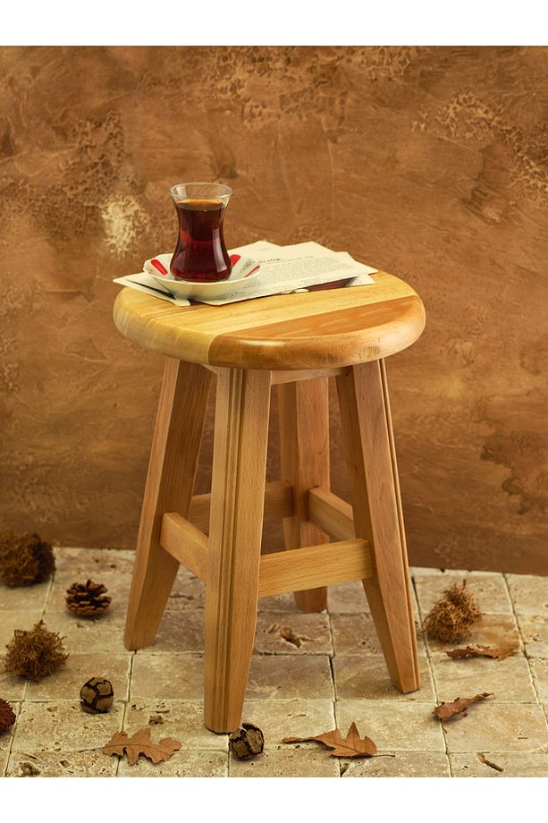 Şık Ve Dekoratif Ahşap Yüksek Yuvarlak Bar Taburesi 47 Cm - 3