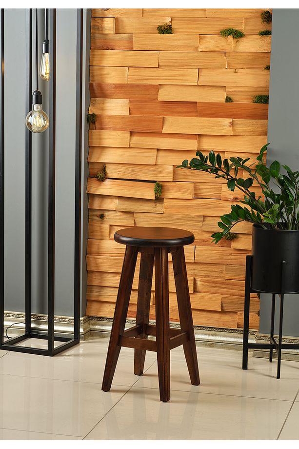 Şık Ve Dekoratif Ahşap Yüksek Yuvarlak Bar Taburesi 70 Cm - 1