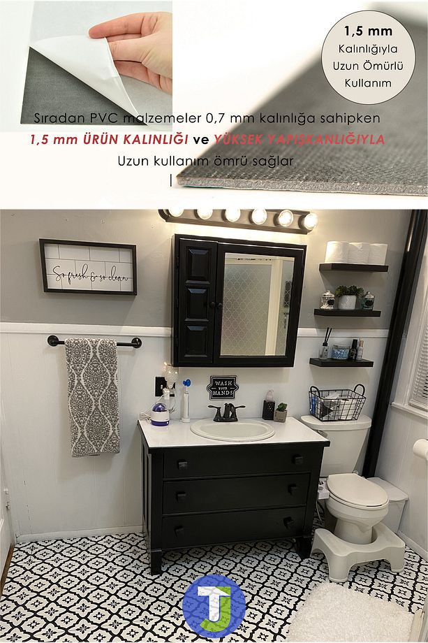 1adet Kendinden Yapışkanlı Modern Tasarımlı Mutfak Banyo Zemin Duvar Kaplama Pvc 30cm×30cm - 6