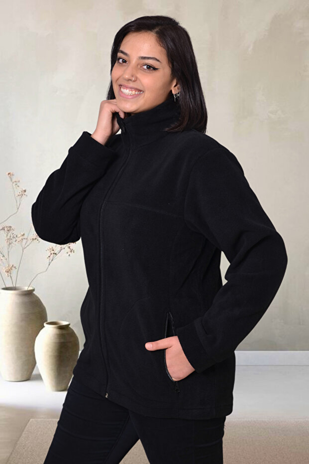 Bayan Kalın Siyah Polar Mont - 1