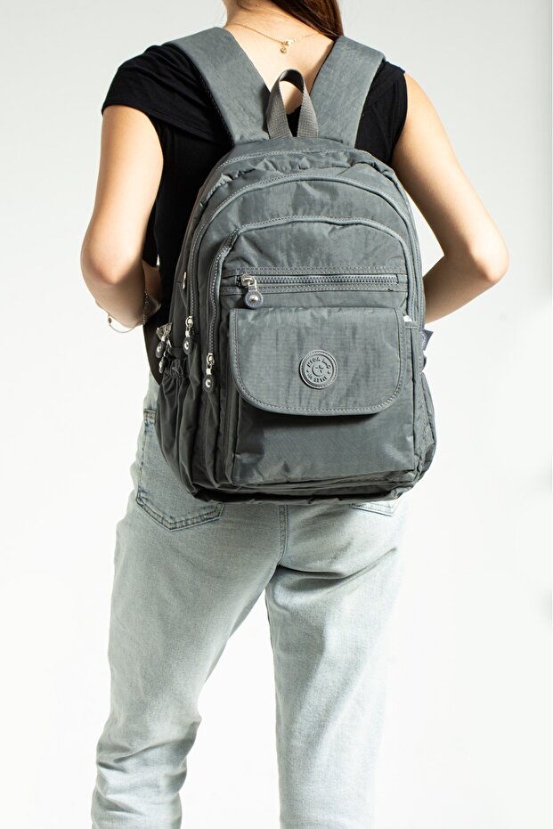 Crinkle Waterproof Fabric Multi-Compartment Backpack - 1