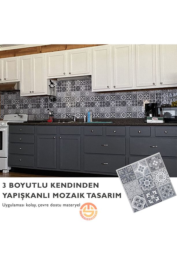 1adet 3d Kendinden Yapışkanlı 30cm×30cm Kaplama Seramik Görünüm Pvc Duvar Sticker Mutfak - 7