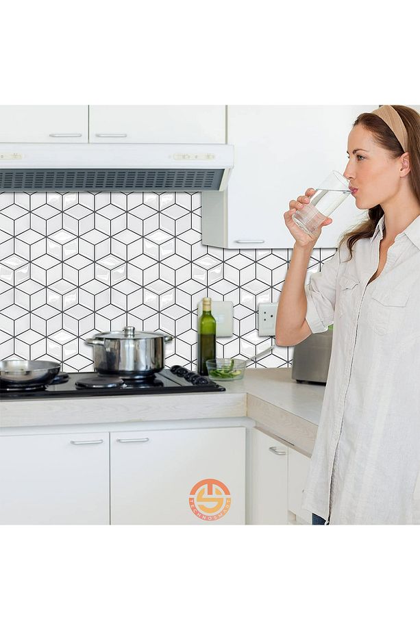 1adet 3d Kendinden Yapışkanlı 30cm×30cm Kaplama Prizma Beyaz Pvc Duvar Mutfak Banyo - 4