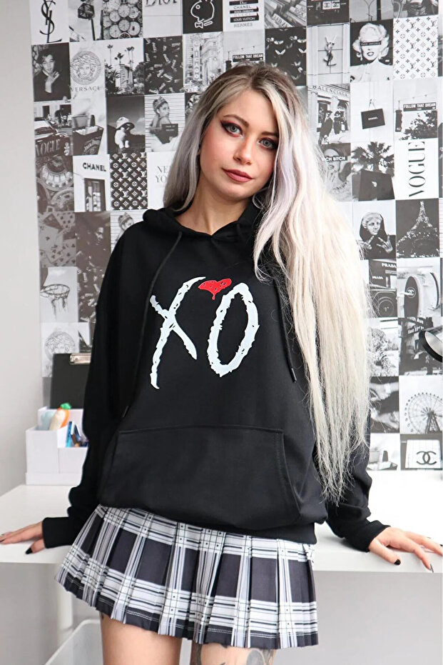 Y2k Harajuku Xo Heart Oversized Hooded Tech Aesthetic Sweatshirt