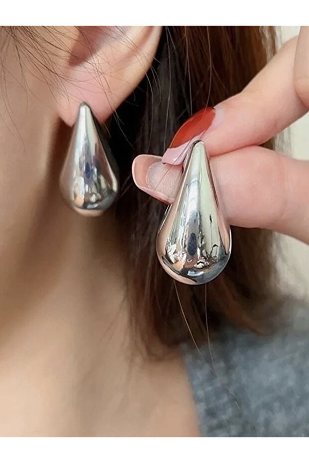 Teardrop Drop Earrings Silver Color