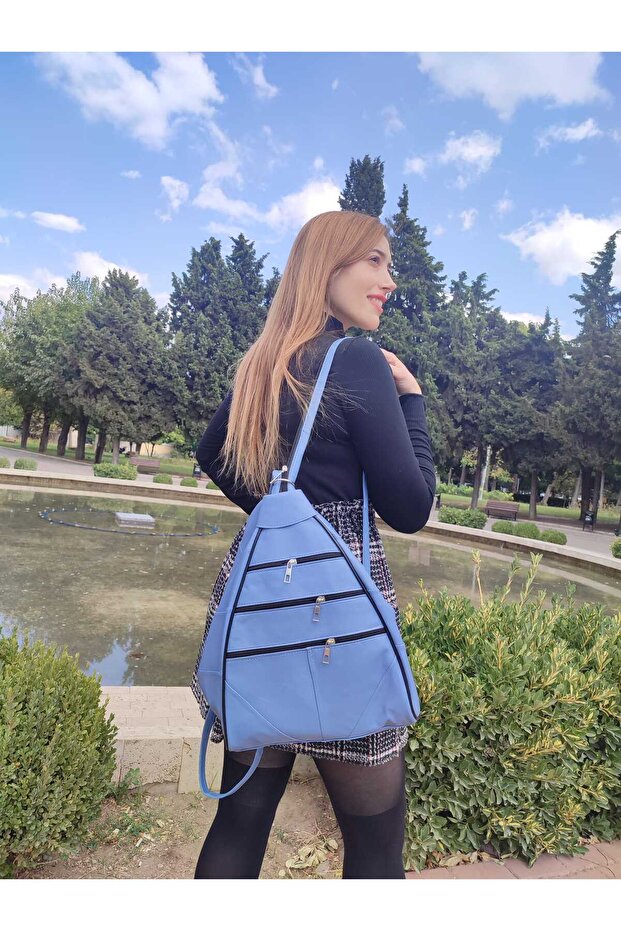 Blue Genuine Leather Monkey Model Backpack - 1