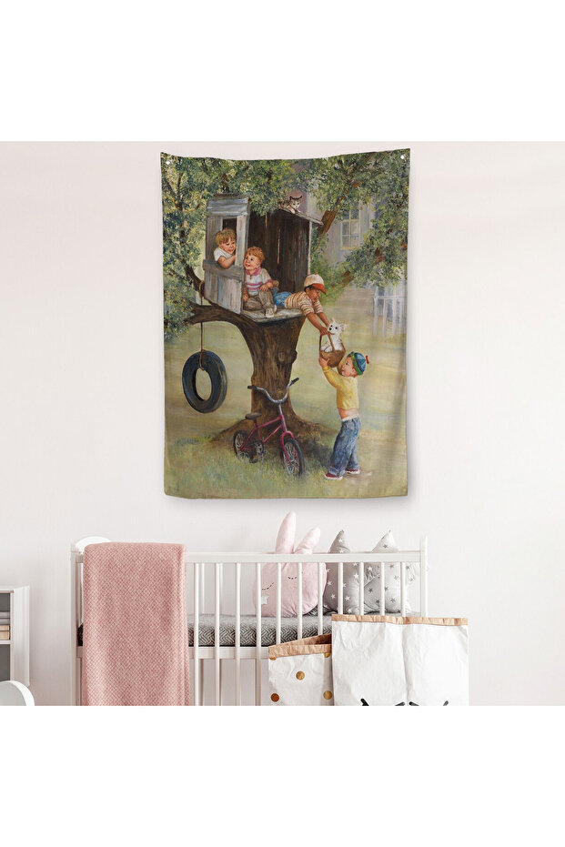 Dianne Balanced Tree Children Playing at Home Wall Cloth - Rug-6262
