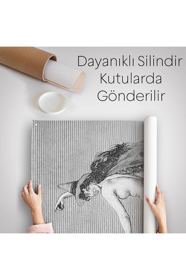 Süpürgedeki Cadı, Gotik Sanat Çıplak Cadı Duvar Örtüsü - Halısı-5190 - 5