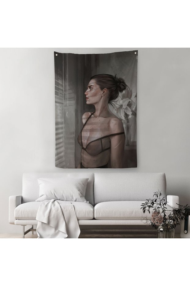 Beautiful Woman Looking Out of the Window Wall Covering - Carpet-5257